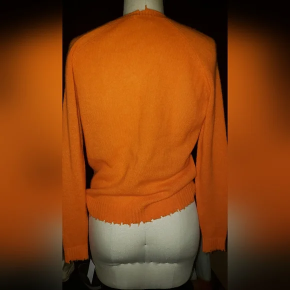 Minnie Rose 100% cashmere orange 🍊 crew neck cut trim. S/M Crew & Scoop Necks